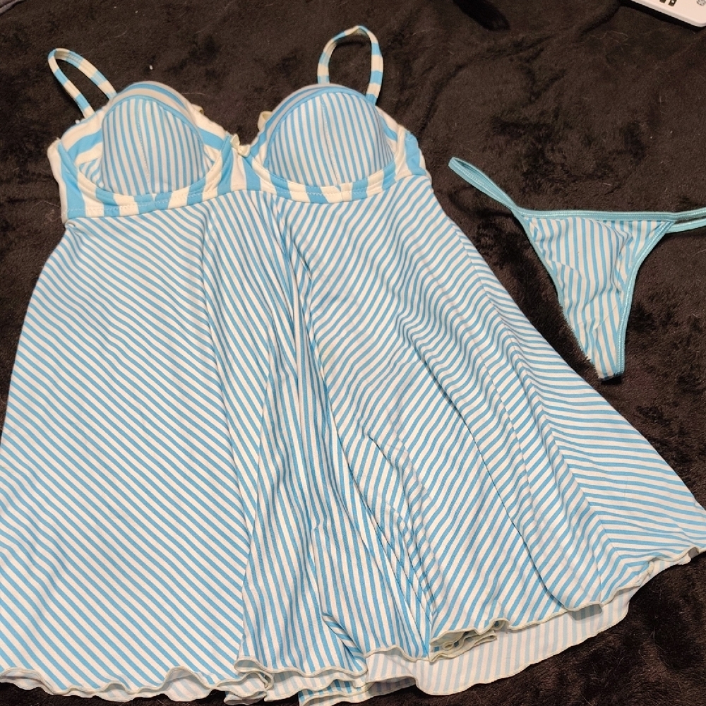 Striped Blue and White Lingerie Set